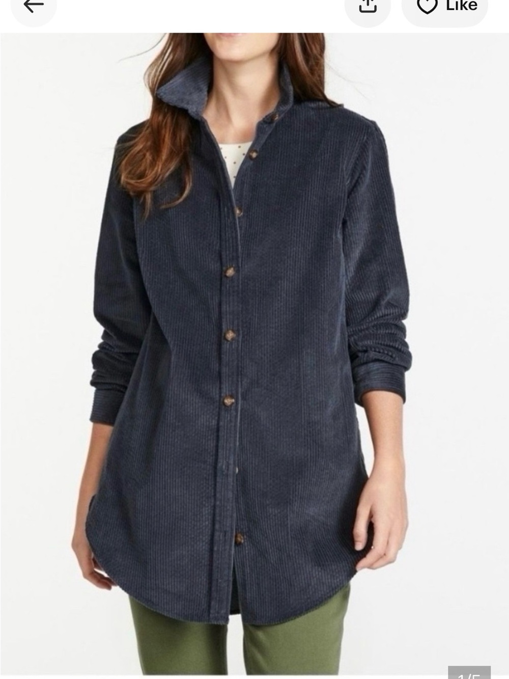 L.L. Bean Women's Charcoal Navy Corduroy Button-Down Shirt